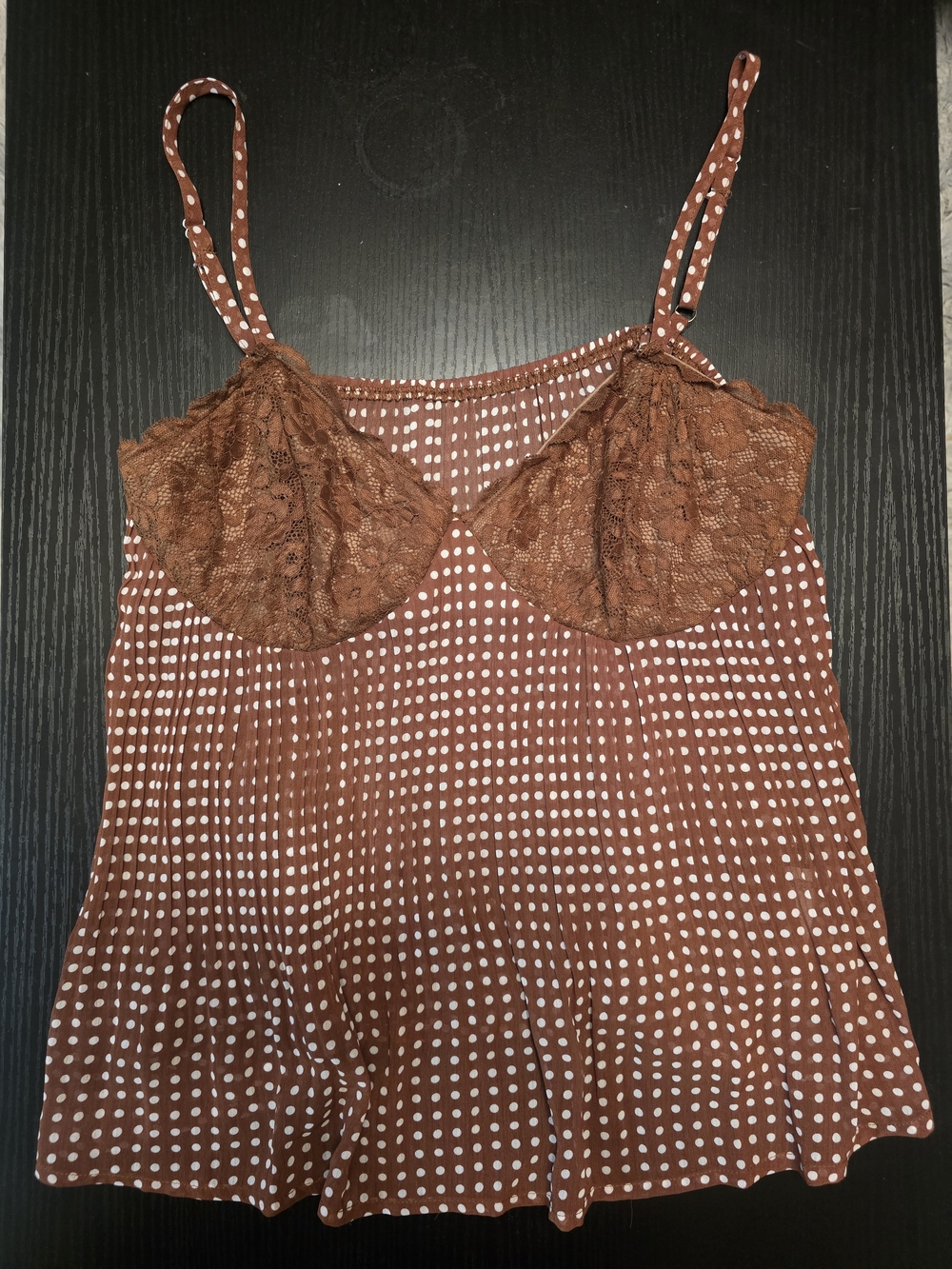 Brown Polka Dot Lace-Trim Cami Top